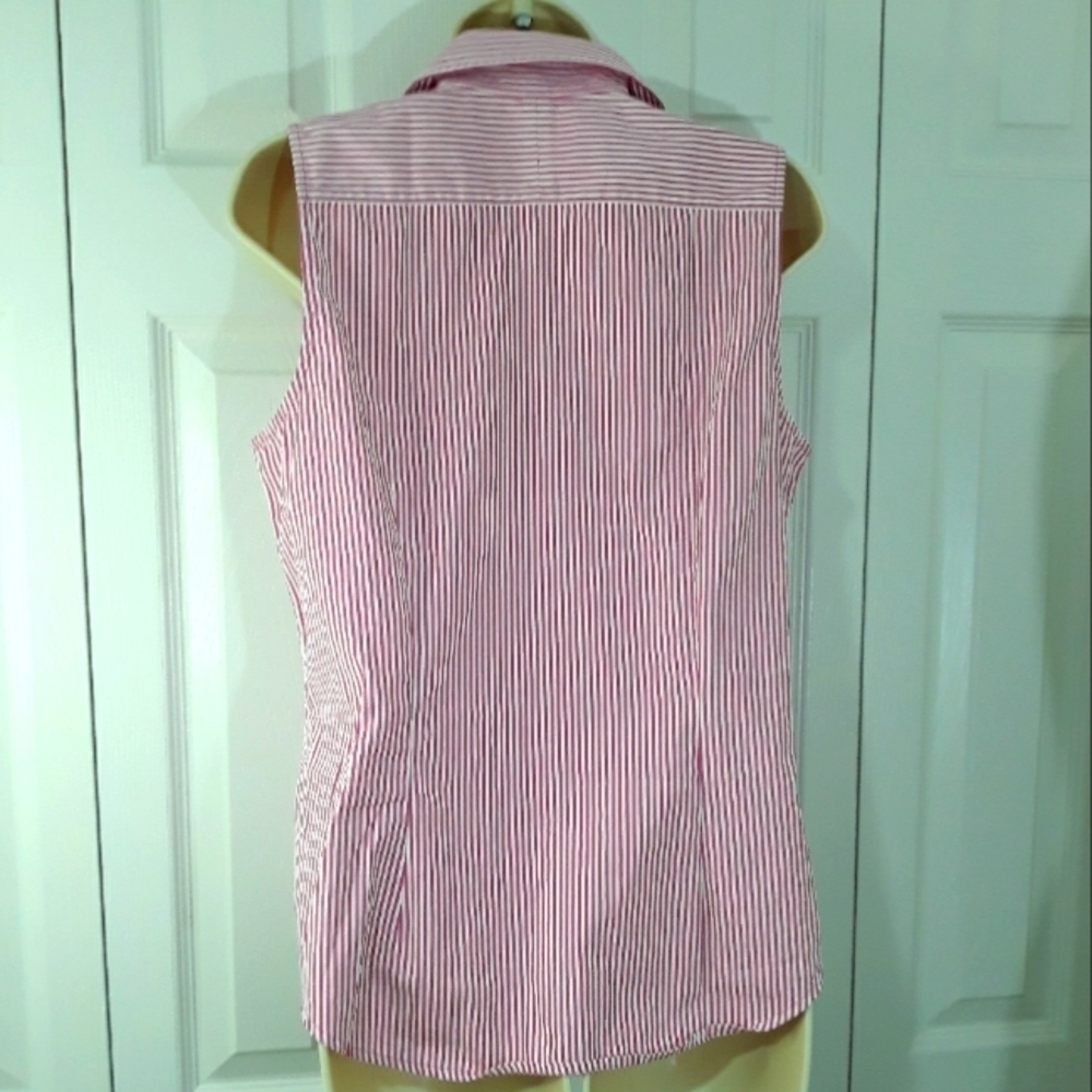 Lauren Ralph Lauren Cotton Striped  Pink White Sleeveless Top Button Down Sz 10 - Picture 6 of 9